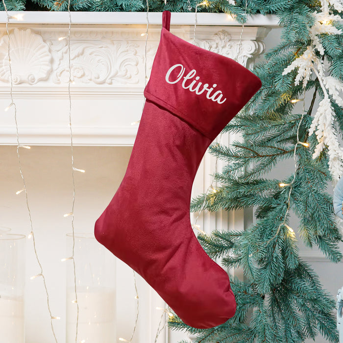 Personalised Christmas Stocking, Red Velvet