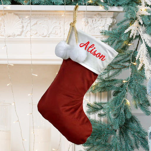 Personalised Christmas Stocking, Red Velvet