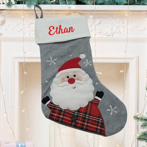 Personalised Classic Christmas Stocking with Santa, Grey