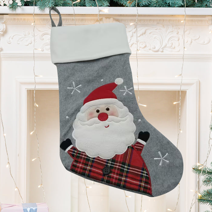 Personalised Classic Christmas Stocking with Santa, Grey