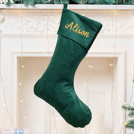 Personalised Christmas Stocking, Green Velvet