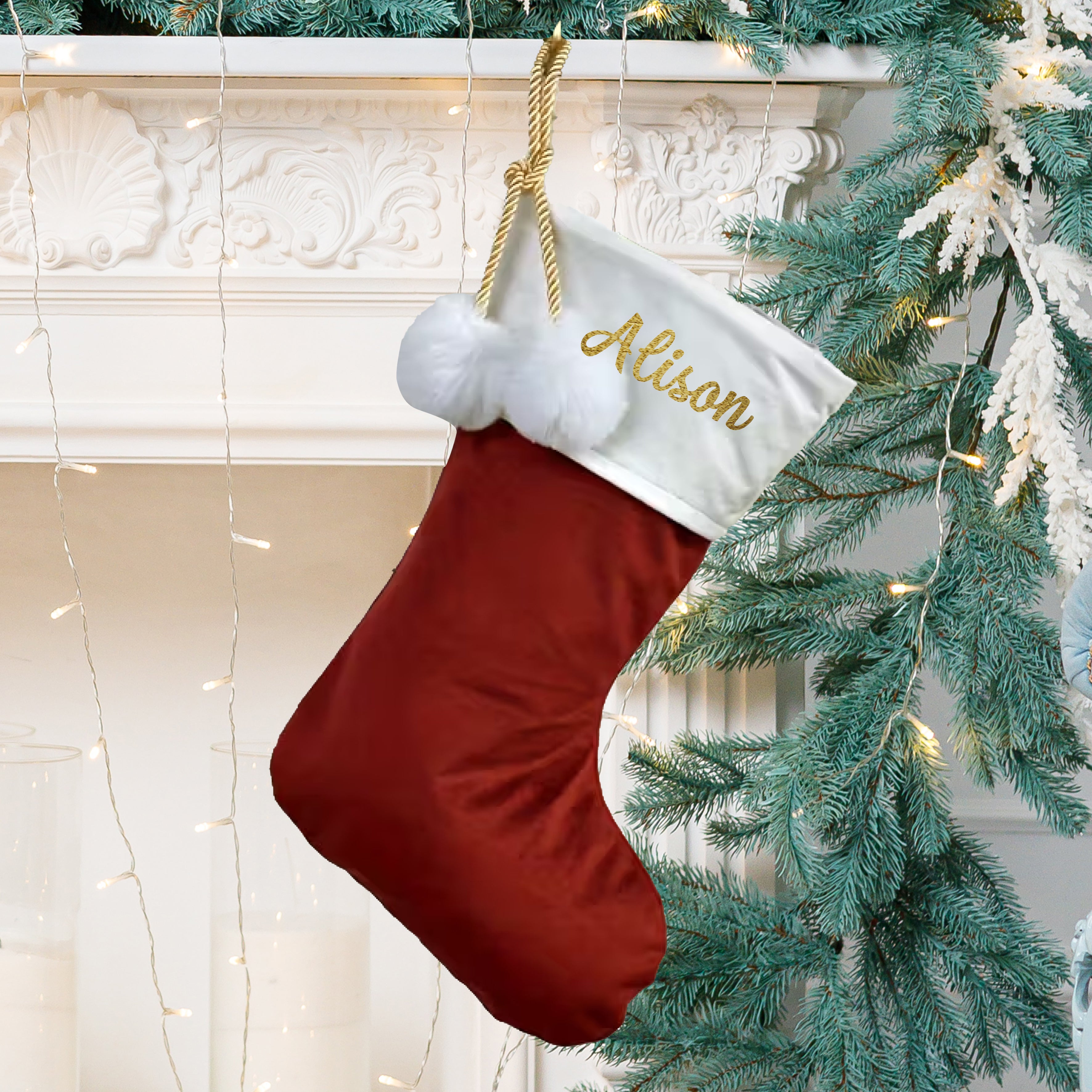 Personalised Christmas Stocking, Red Velvet
