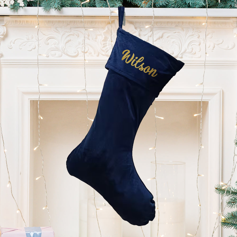 Personalised Christmas Stocking, Blue Velvet