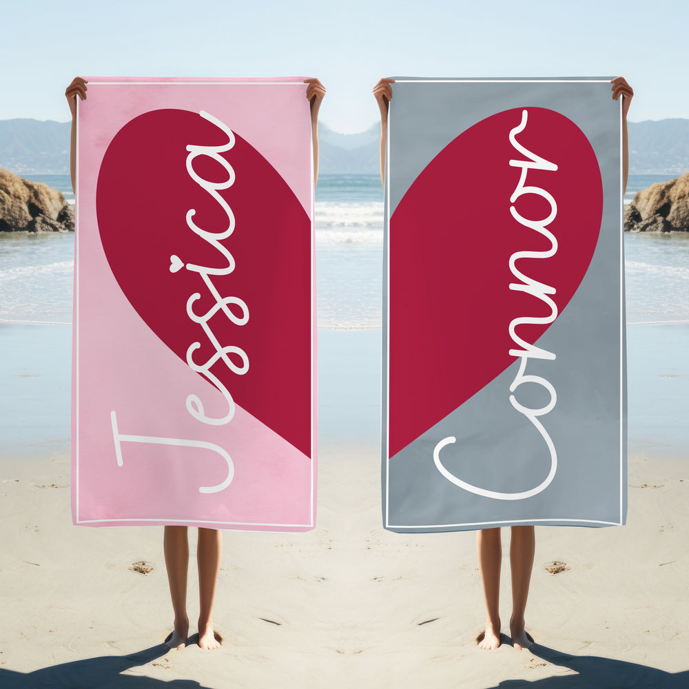 Personalised Valentine's Towel - Half Heart Cursive Name