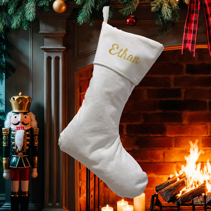 Personalised Christmas Stockings, Velvet White