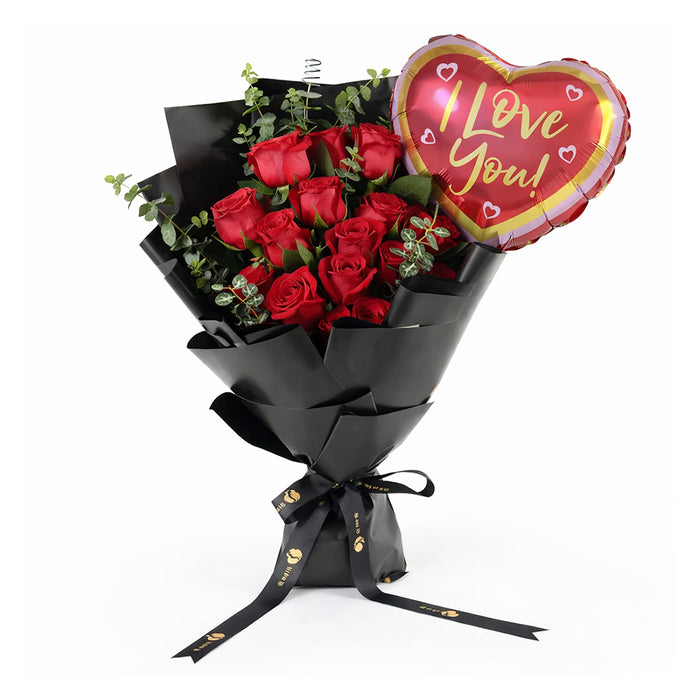 Bouquet of Passion +  I Love You Balloon