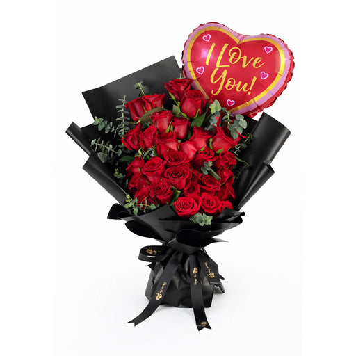 Red Rose Bliss + I Love You Balloon