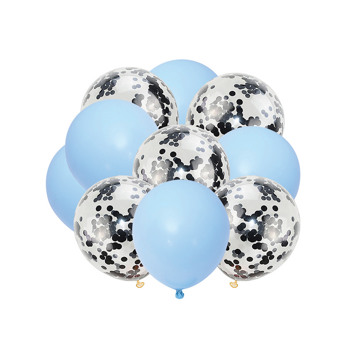 10-Pieces Standard Latex Balloons & Confetti Balloons Set - Blue(Deflated)