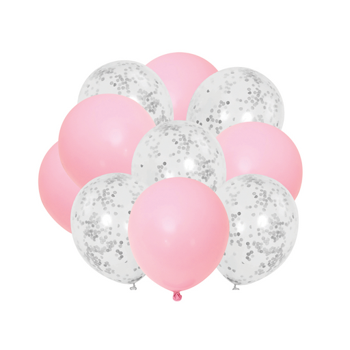 10-Pieces Standard Latex Balloons & Confetti Balloons Set - Pink(Deflated)