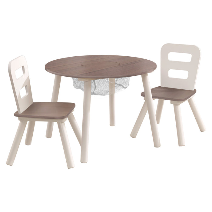 Kidkraft Round Storage Table & 2 Chair Set- Gray Ash