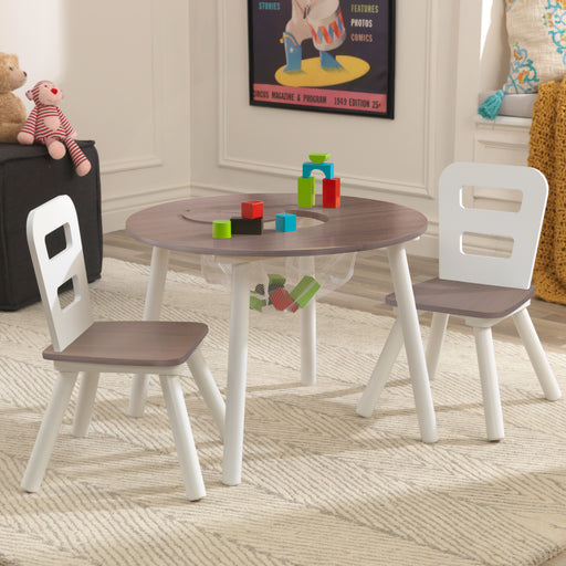 Kidkraft Round Storage Table & 2 Chair Set- Gray Ash