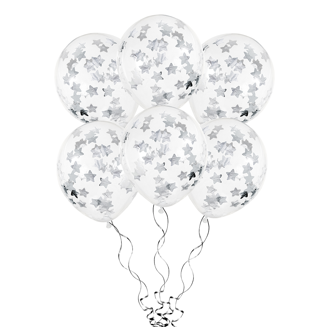 Confetti Balloons, Stars, 30cm, Silver