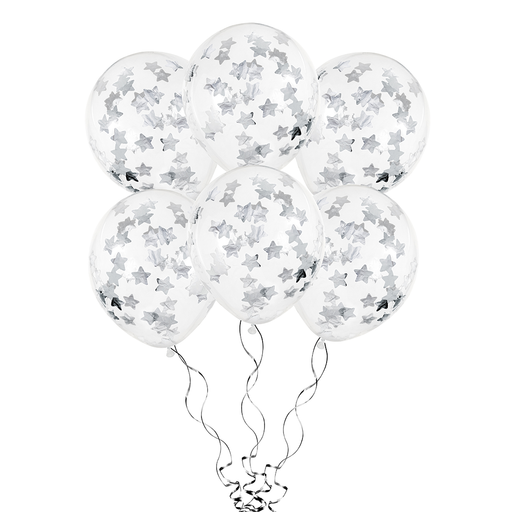 Confetti Balloons, Stars, 30cm, Silver