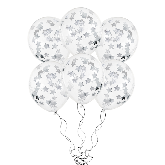 Confetti Balloons, Stars, 30cm, Silver