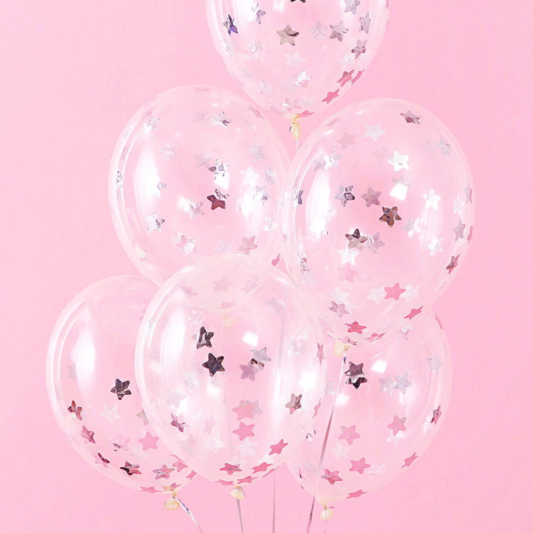 Confetti Balloons, Stars, 30cm, Silver