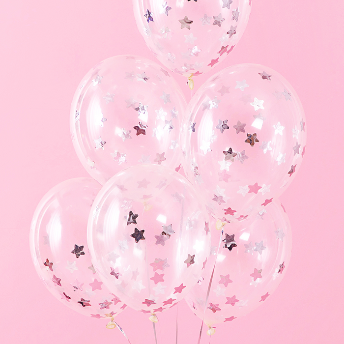 Confetti Balloons, Stars, 30cm, Silver