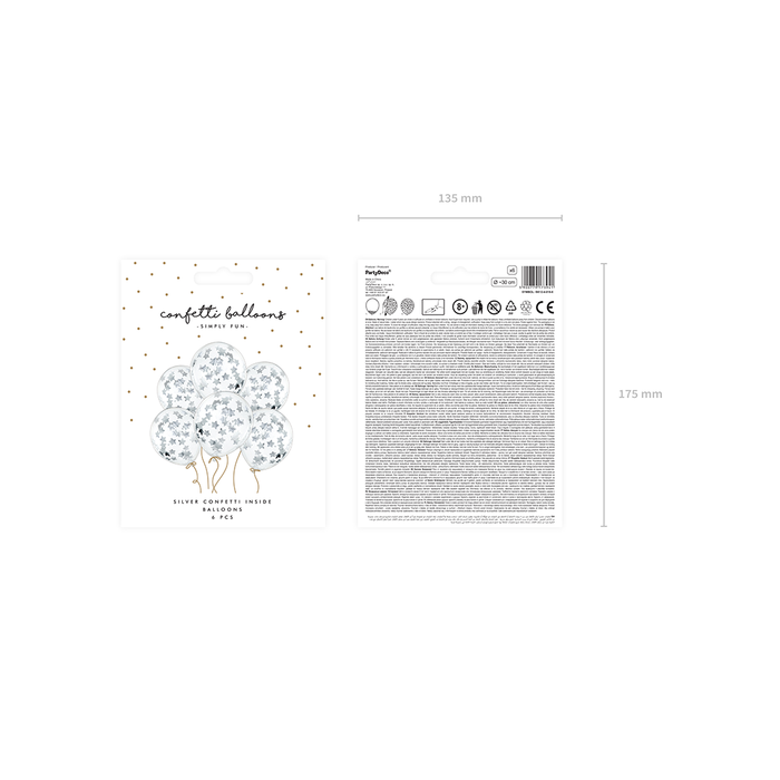 Confetti Balloons, Stars, 30cm, Silver