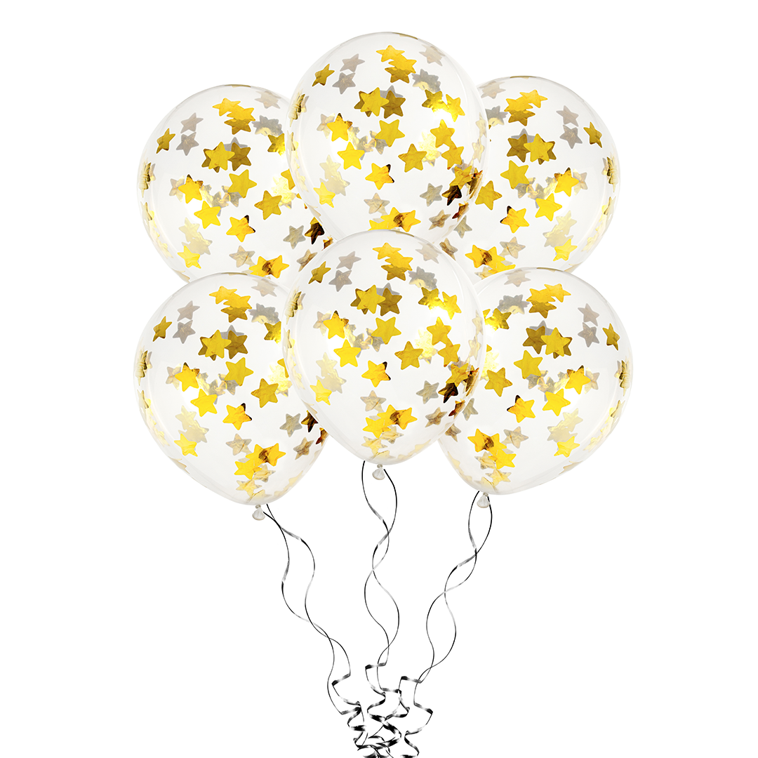 Confetti Balloons, Stars, 30cm, Gold