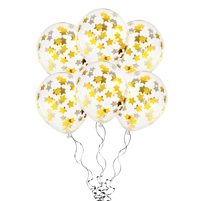 Confetti Balloons, Stars, 30cm, Gold