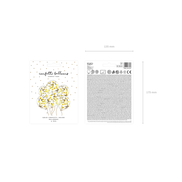 Confetti Balloons, Stars, 30cm, Gold