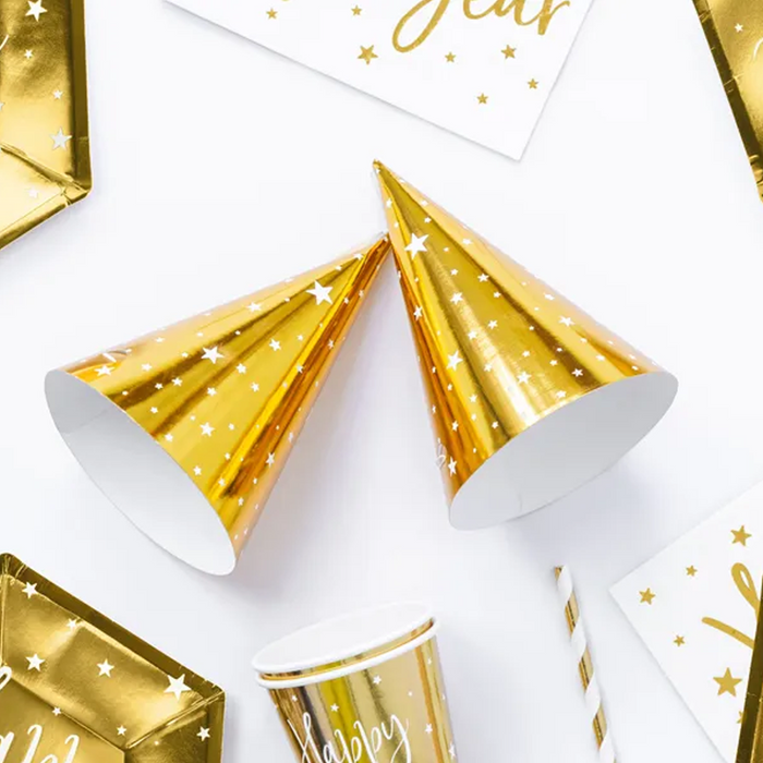 Party hats Stars, gold, 16cm