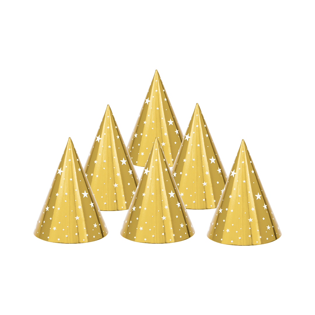 Party hats Stars, gold, 16cm