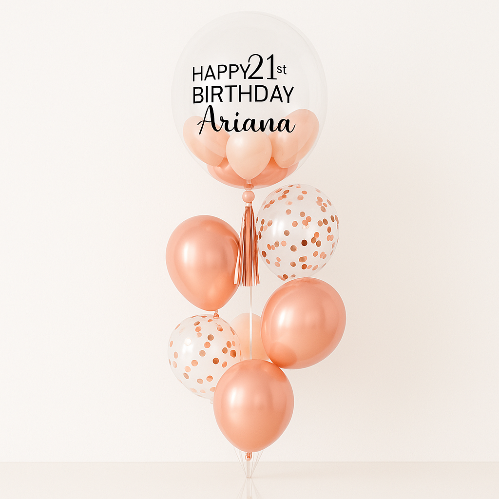 Rose Gold Bubble - Personalised Balloon Bouquet