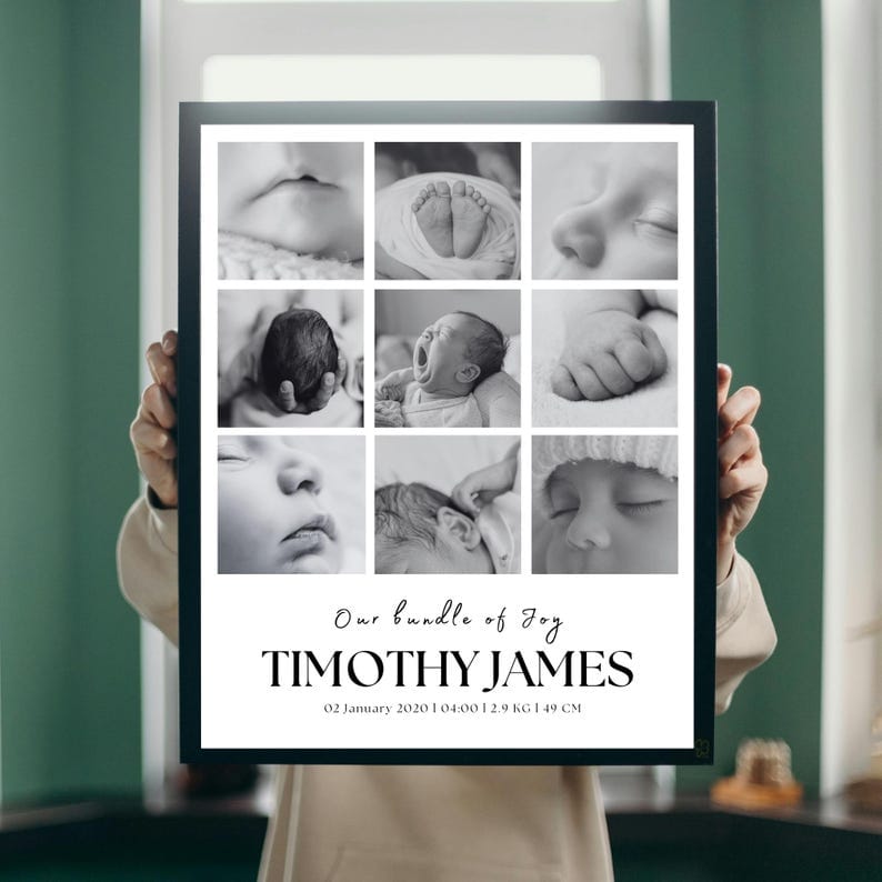 Customised Baby Pregnancy Photo Collage New Baby White Frame