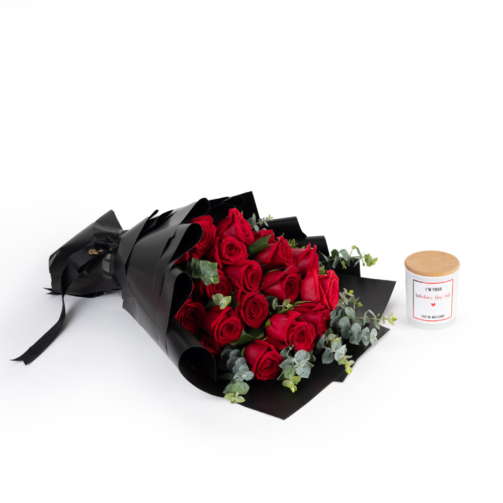 Love's Radiance: Red Roses & Candle Set