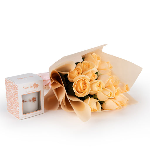 Peachy Glow: Roses & Candle Duo