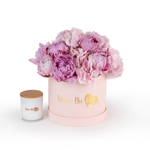 Peony & Hydrangea Harmony: Floral Box & Candle Set
