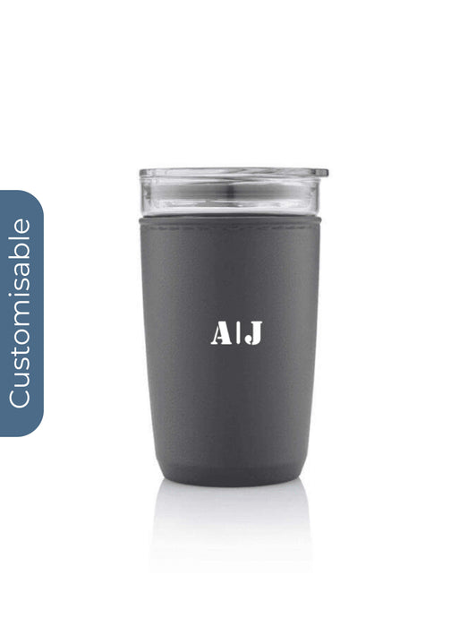 Personalised Premium Glass Tumbler with Recycled Protective Sleeve - Black