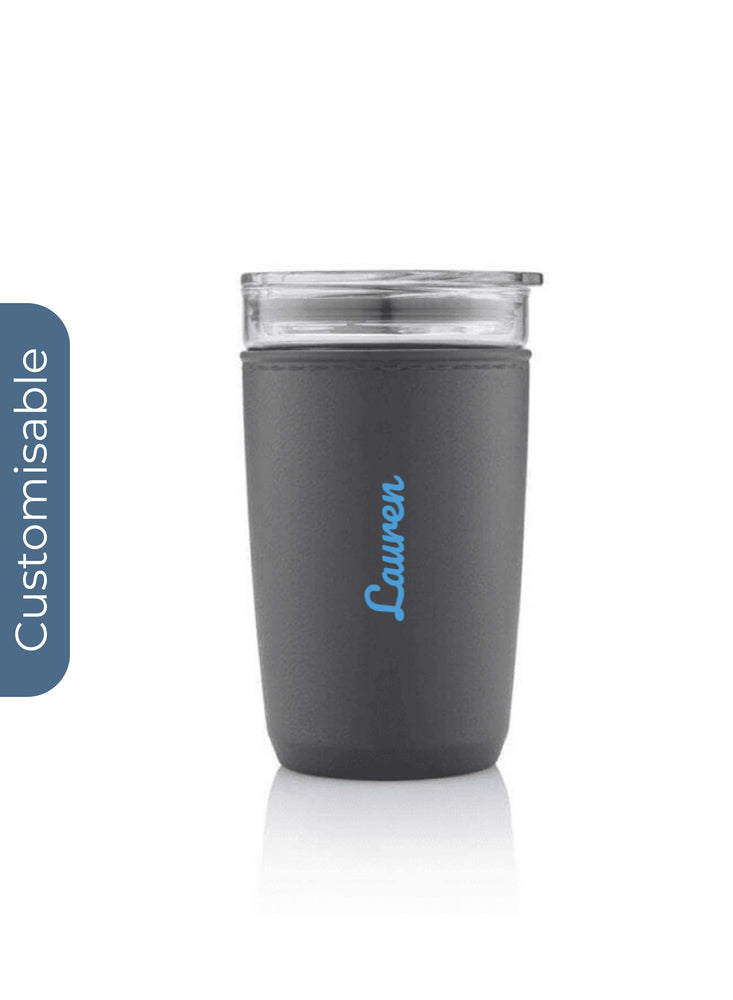 Personalised Premium Glass Tumbler with Recycled Protective Sleeve - Black