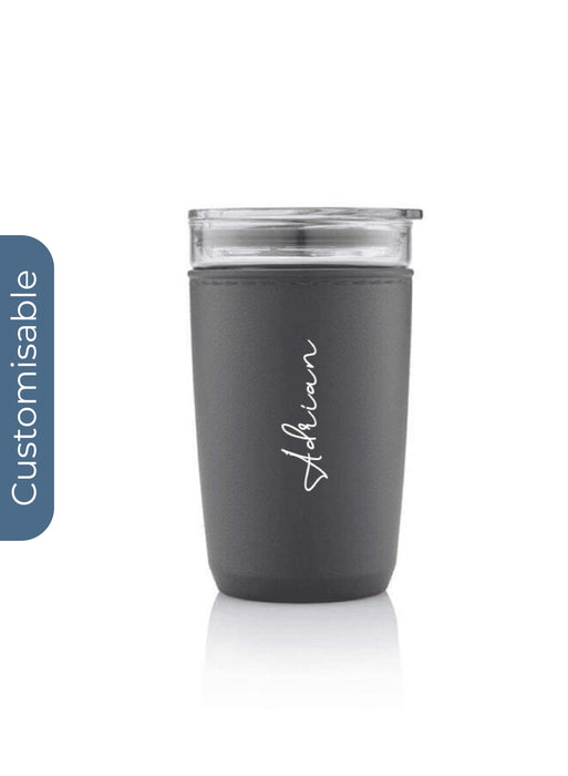 Personalised Premium Glass Tumbler with Recycled Protective Sleeve - Black