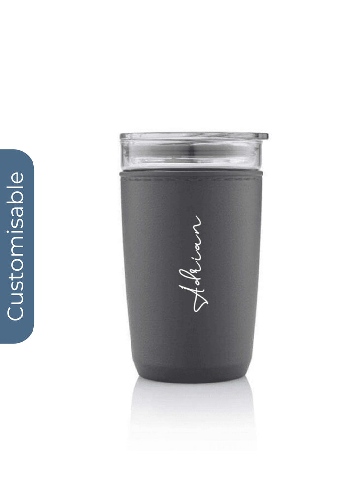 Personalised Premium Glass Tumbler with Recycled Protective Sleeve - Black