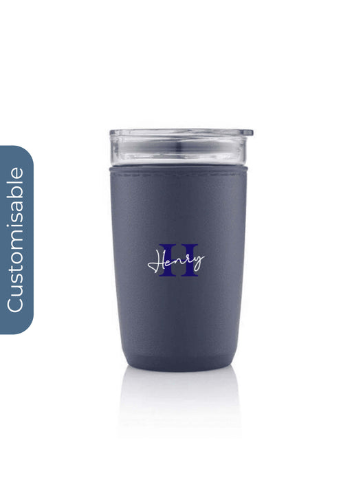 Personalised Premium Glass Tumbler with Recycled Protective Sleeve - Blue