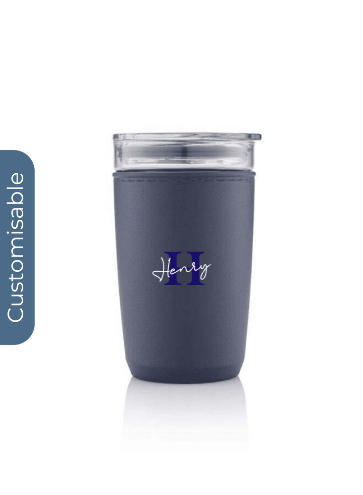 Personalised Premium Glass Tumbler with Recycled Protective Sleeve - Blue