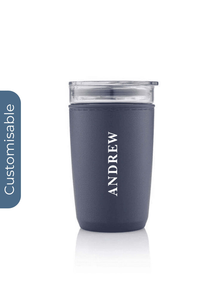 Personalised Premium Glass Tumbler with Recycled Protective Sleeve - Blue