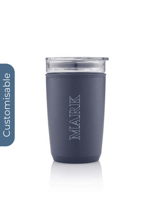 Personalised Premium Glass Tumbler with Recycled Protective Sleeve - Blue
