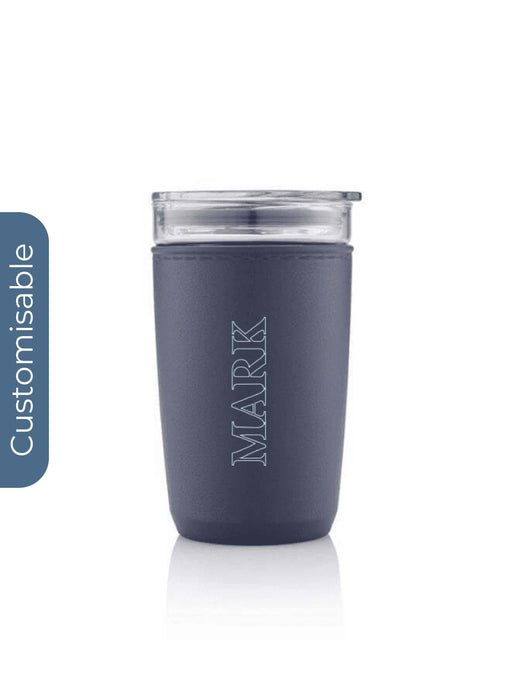 Personalised Premium Glass Tumbler with Recycled Protective Sleeve - Blue