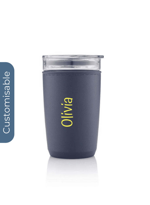 Personalised Premium Glass Tumbler with Recycled Protective Sleeve - Blue