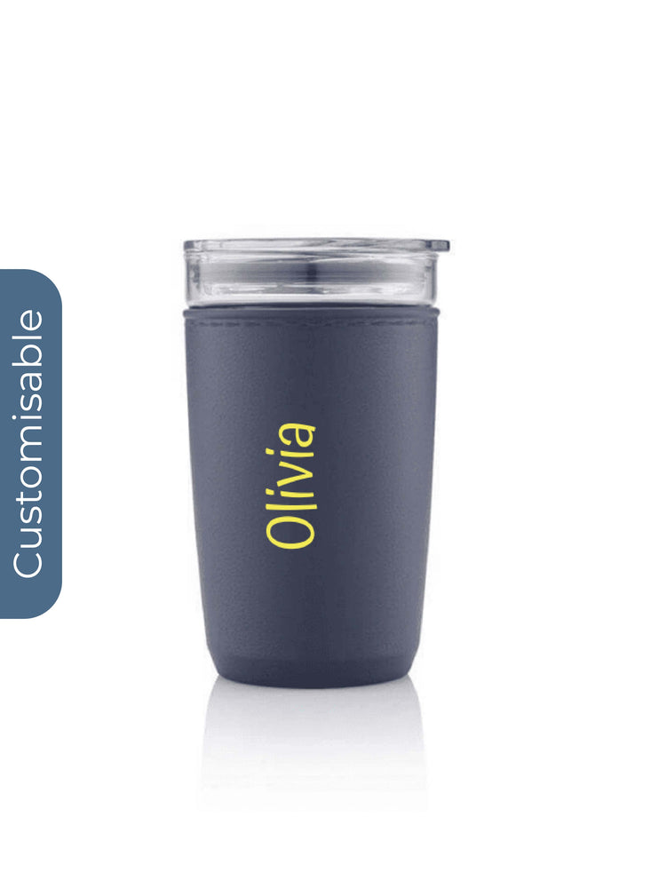 Personalised Premium Glass Tumbler with Recycled Protective Sleeve - Blue