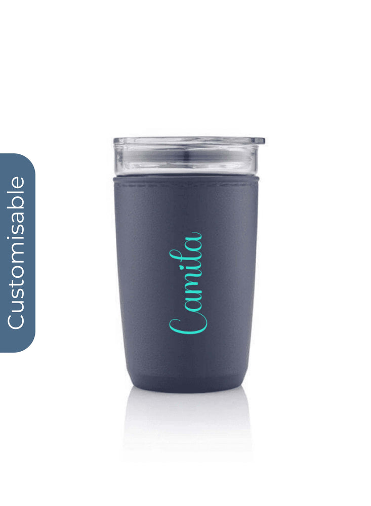 Personalised Premium Glass Tumbler with Recycled Protective Sleeve - Blue