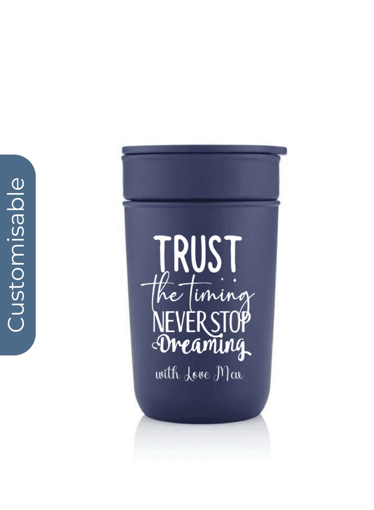 Personalised Premium Ceramic Tumbler With Recycled Protective Sleeve - Blue