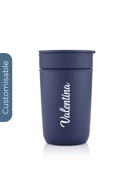 Personalised Premium Ceramic Tumbler With Recycled Protective Sleeve - Blue