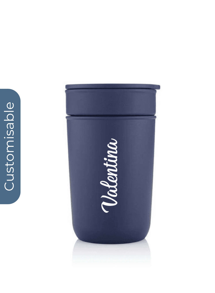 Personalised Premium Ceramic Tumbler With Recycled Protective Sleeve - Blue