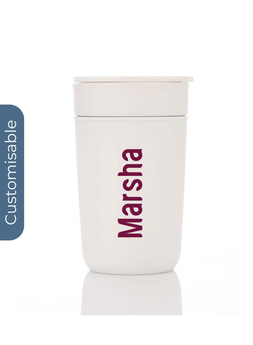 Personalised Premium Ceramic Tumbler With Recycled Protective Sleeve - White