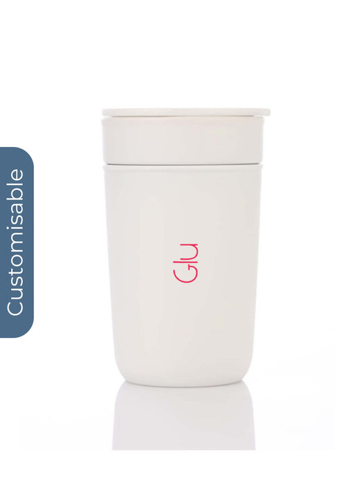 Personalised Premium Ceramic Tumbler With Recycled Protective Sleeve - White