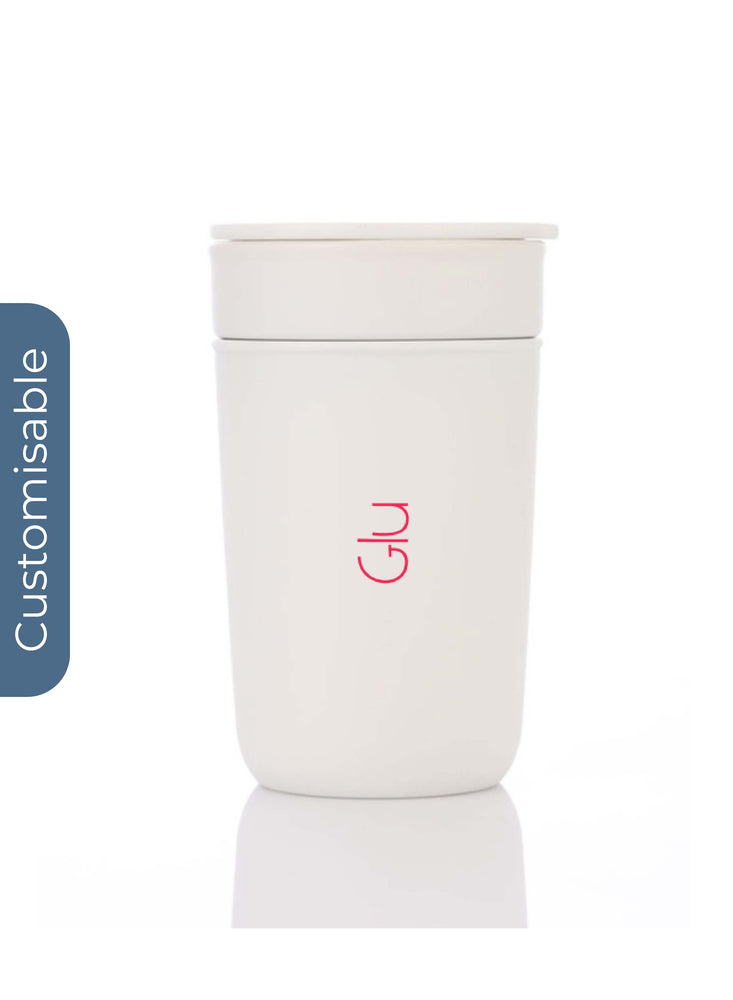 Personalised Premium Ceramic Tumbler With Recycled Protective Sleeve - White