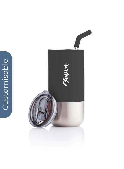 Personalised  Insulated Tumbler with Reusable Straw - Black